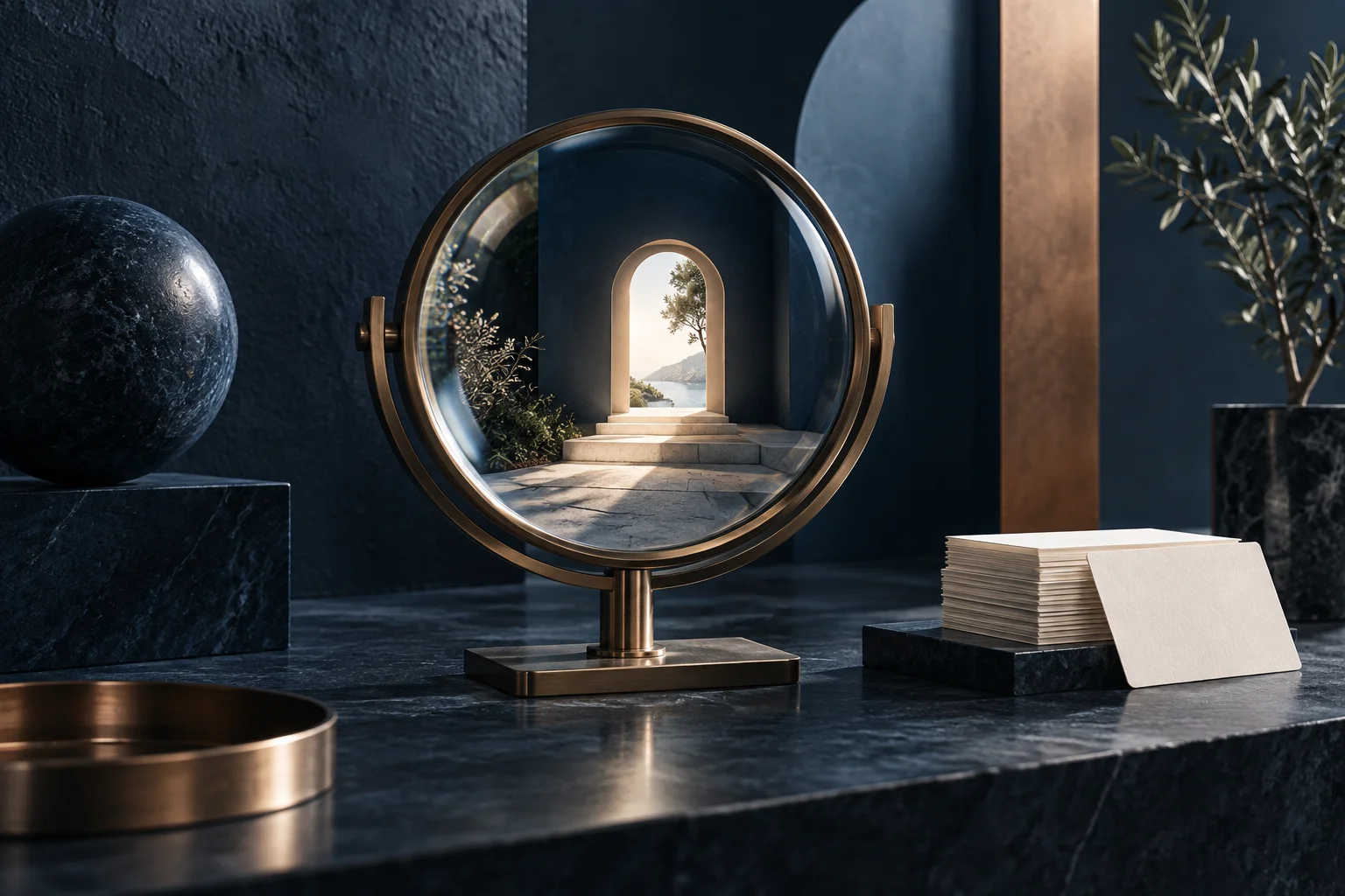 An optical lens revealing a clear path through architectural forms