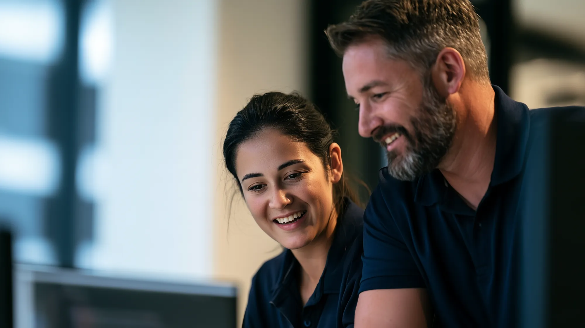 Two IT engineers looking at a laptop together